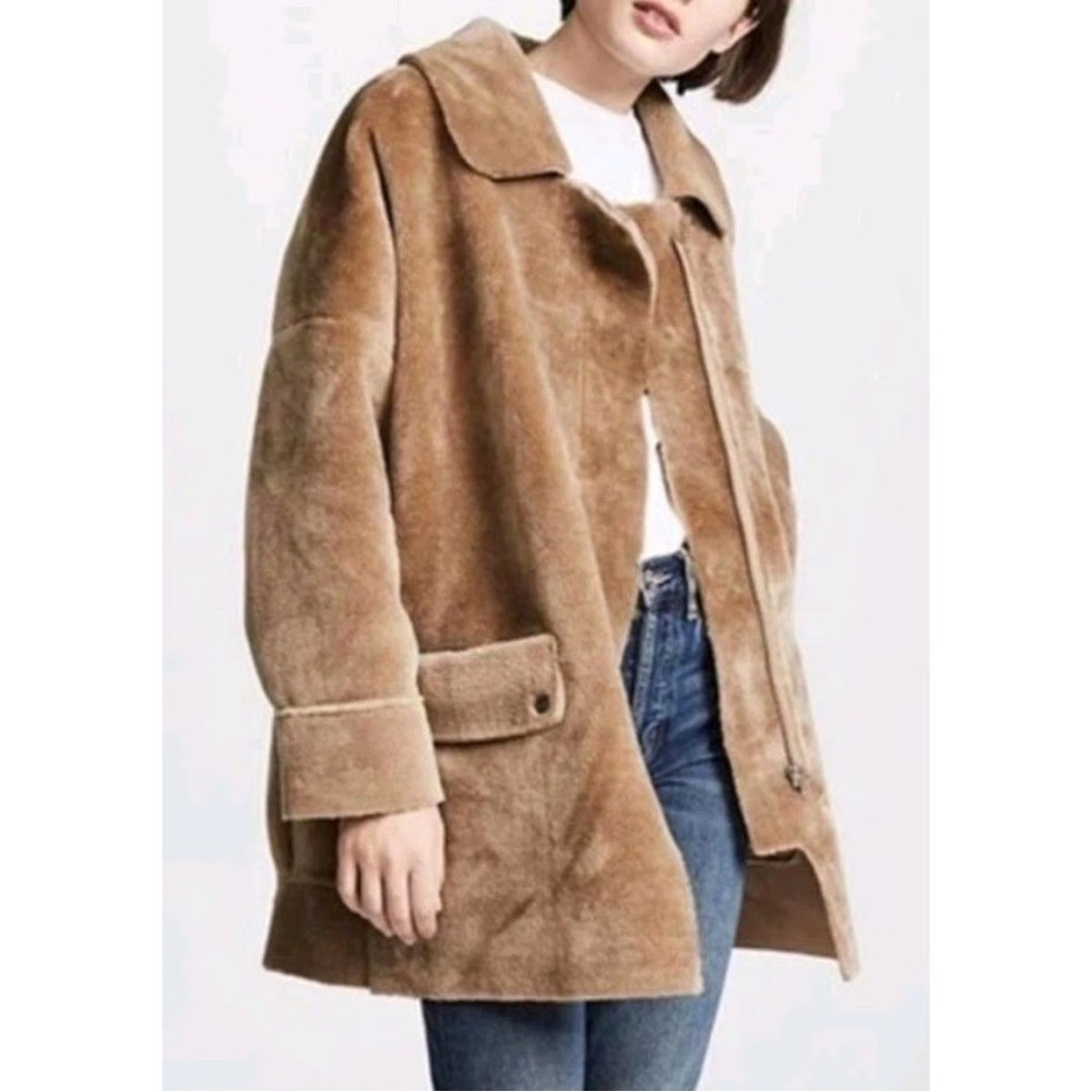 Free People Tan Faux Shearling Teddy Jacket